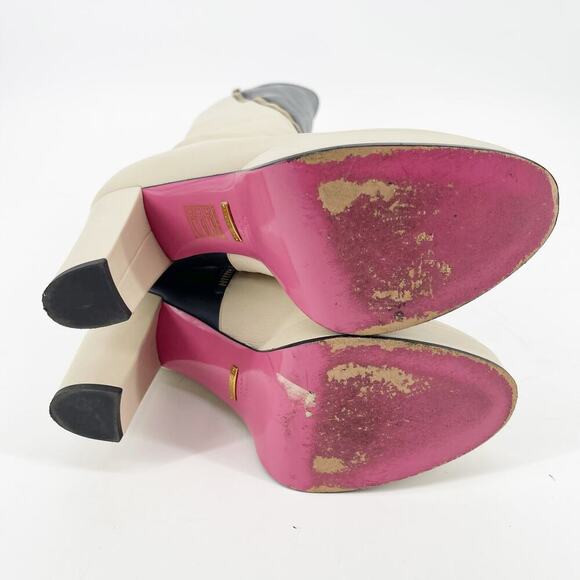 Gucci Navy Blue Ivory Bicolor Agon Knee High Asymmetric Zip Platform Boot EU 39 - Picture 12 of 15